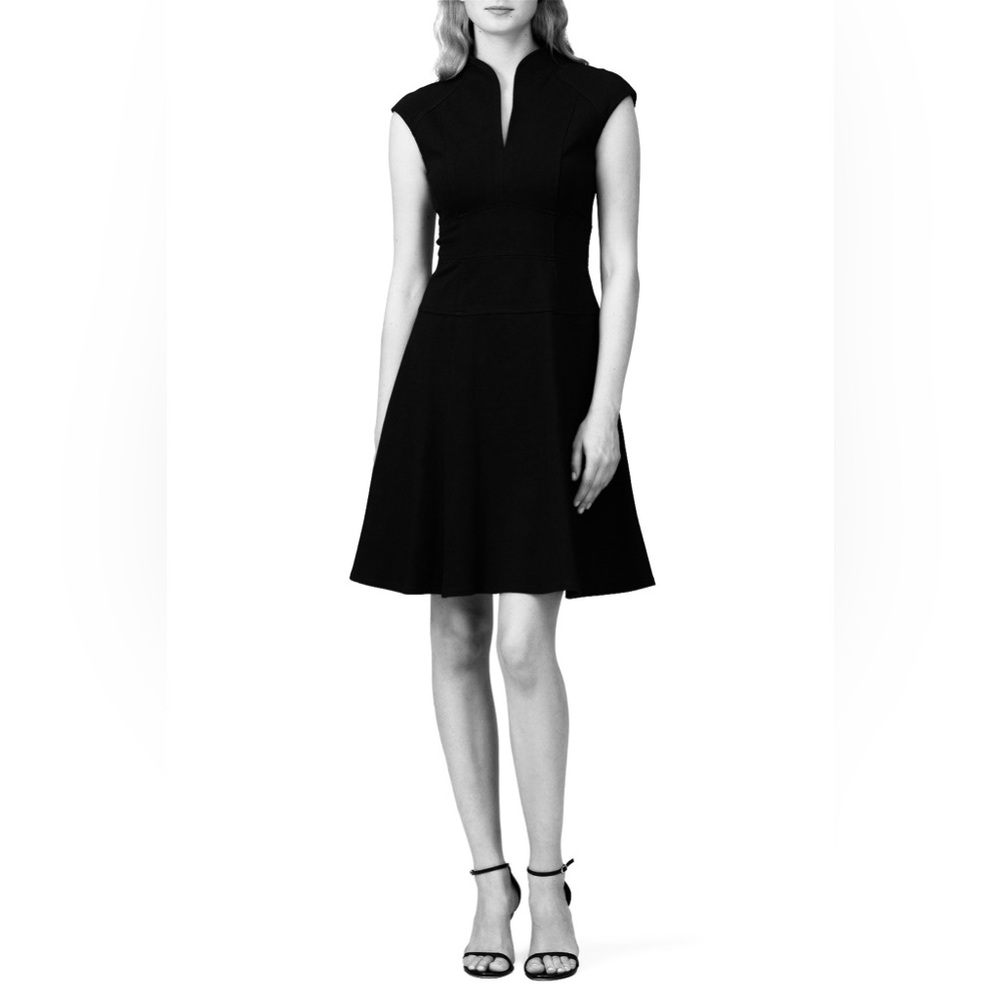 Nanette Lepore Black Fit & Flare Mini Dress with V-Neck & Stand Collar, size 2